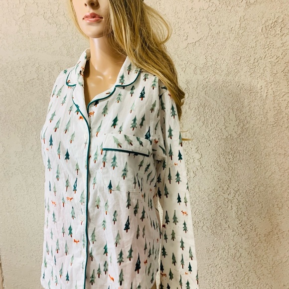NWT Sleep Sense Christmas Trees Print Portuguese Flannel Sleep Top Size S - Picture 3 of 13